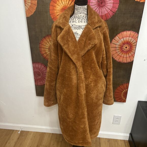 ANGASHION Cotton Blend Teddy Bear Faux Fur Honey Brown Coat Cozycore Sz XL - Picture 2 of 6